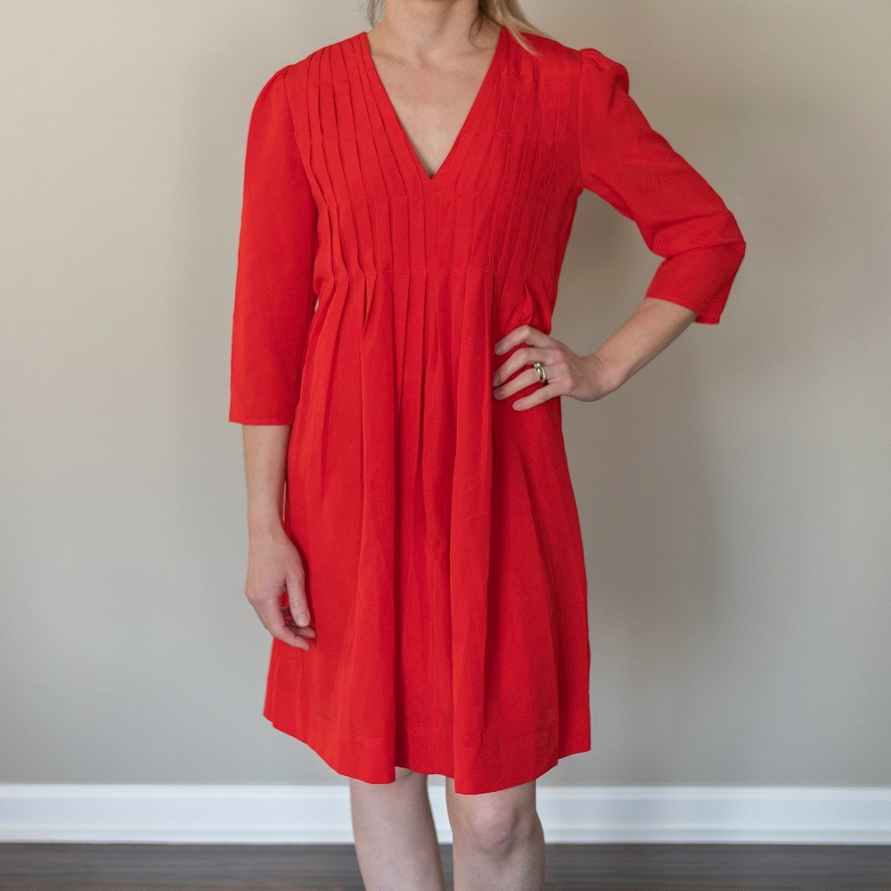 Sonia Rykiel Red Crepe Pleated Cocktail Dress